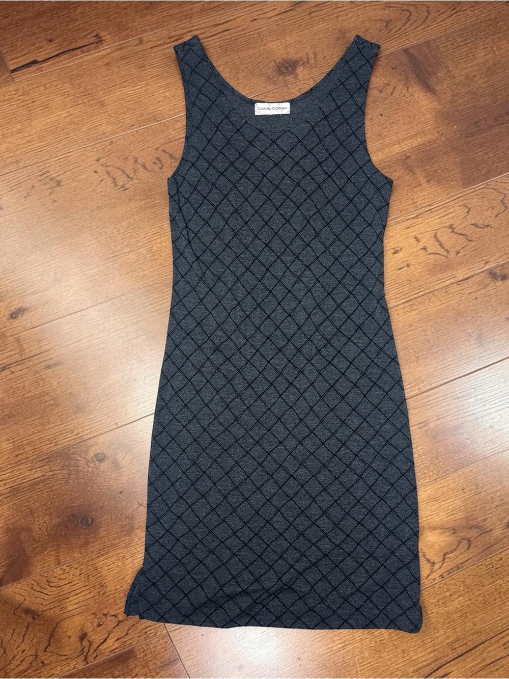 Vintage Casual Corner Gray Black Slinky Midi Dress 90s Y2K Small